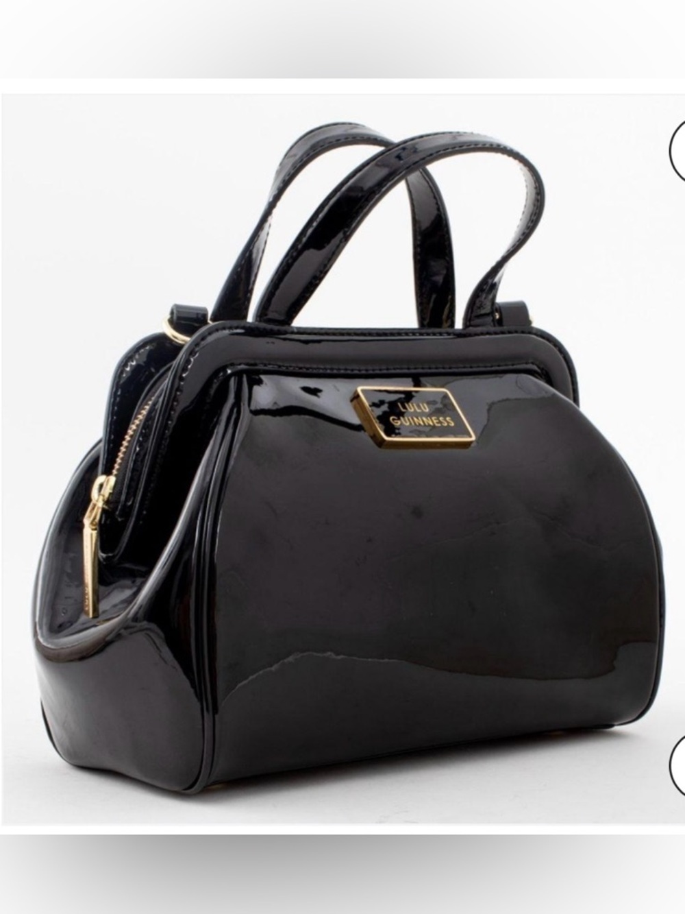 Lulu Guinness Black Patent Leather Top-Handle Bag w/Crossbody detachable Strap